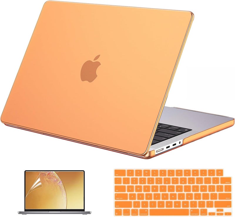 Eoocoo حافظة متوافقة مع ماك بوك برو 14 بوصة 2026-2021 شريحة M5-M1 Pro/Max، مضادة للبصمات، مضادة للخدوش، حافظة صلبة غير لامعة مع غطاء لوحة المفاتيح، واقي شاشة - برتقالي غير لامع - Image 1